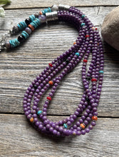 Load image into Gallery viewer, Sterling Silver Multi Strand Stone Purple Pearls Bead Necklace. 26 inch