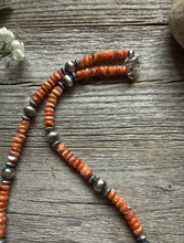 Load image into Gallery viewer, Sterling Silver Orange Spiny Oyster W Pearls Bead Necklace 18 inch