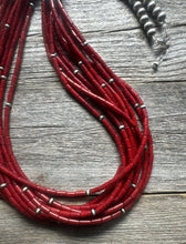 Load image into Gallery viewer, Sterling Silver Multi Strand Red Bamboo Coral Bead Necklace 28 Inch