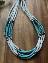 Load image into Gallery viewer, Sterling Silver Multi Strand MOP Mother Of Pearl Turquoise Bead Necklace 22 inch