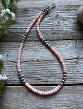 Load image into Gallery viewer, Southwestern Sterling Silver Pink Conch 6mm Pearls Bead Necklace 18 Inch
