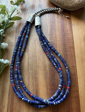 Load image into Gallery viewer, Sterling Silver Multi Strand Stone Lapis Pearls Bead Necklace 24 Inch Navajo RD