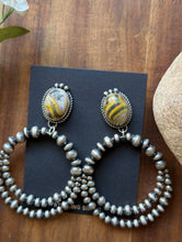 Load image into Gallery viewer, Navajo Sterling Silver Yellow Bumblebee Jasper Pearl Double Loop Earrings Etta