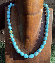 Load image into Gallery viewer, Chunky Sleeping Beauty Turquoise Sterling Silver Nuggets Bead Necklace 18 inch