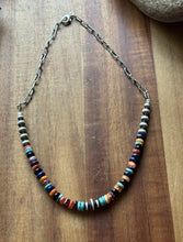 Load image into Gallery viewer, Sterling Silver Graduated Multi Stone Pearls Chain Bead Necklace. 16 Inch. Gift