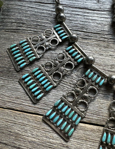 Native American Navajo Sterling Silver Turquoise Pearls Bead Necklace L By Joe