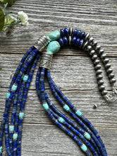 Load image into Gallery viewer, Sterling Silver Multi Strand Stone Lapis Turquoise Bead Necklace. 28 inch