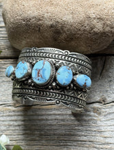 Load image into Gallery viewer, Navajo Sterling Silver Golden Hill Turquoise Cuff Bracelet H Piasso