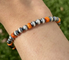 Load image into Gallery viewer, Genuine Orange Spiny Oyster 6mm 7 Inch 925 Sterling Silver Pearls Bead Bracelet