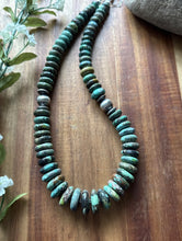 Load image into Gallery viewer, Sterling Silver Graduated Green Turquoise Rondelle Bead Necklace. 18 inch
