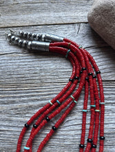Load image into Gallery viewer, Sterling Silver Multi Strand Red Coral Bead Necklace 22 Inch