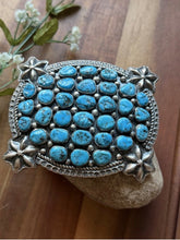Load image into Gallery viewer, Native American Sterling Silver Blue Turquoise Cluster Belt Buckle Signed