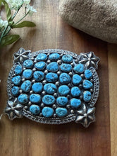 Load image into Gallery viewer, Native American Sterling Silver Blue Turquoise Cluster Belt Buckle Signed