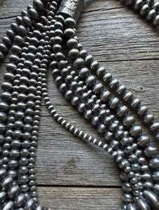 4,5,6,7,8 Multi Strand 925 Sterling Silver Oxidized Pearls Bead Necklace 24 Inch