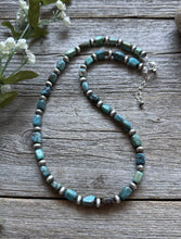 Load image into Gallery viewer, Sterling Silver Blue Green Turquoise Nuggets W Pearls Bead Necklace. 18 inch