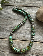 Load image into Gallery viewer, Southwestern 925 Sterling Silver Green Turquoise Heishi Bead Necklace. 20 inch