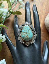 Load image into Gallery viewer, Navajo Sterling Silver Number 8 Turquoise Adjustable Ring Etta Enditto Gift