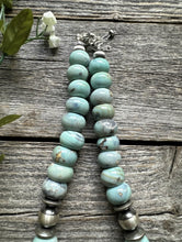 Load image into Gallery viewer, Southwestern 925 Sterling Silver Larimar W Pearls Bead Necklace 16 inch