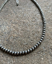 Load image into Gallery viewer, 4mm 36 Inch 925 Sterling Silver Oxidized Pearls Bead Necklace Southwestern