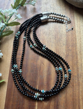 Load image into Gallery viewer, Sterling Silver Multi Strand Black Onyx Turquoise Bead Necklace. 22 Inch