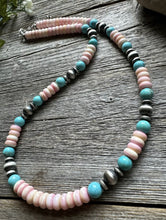 Load image into Gallery viewer, Sterling Silver Pink Conch Blue Turquoise Bead Necklace 20 Inch. Gift