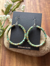 Load image into Gallery viewer, Sterling Silver Green Turquoise Heishi Bead Loop Hoop Earrings.