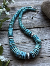 Load image into Gallery viewer, Sterling Silver Graduated Vibrant Blue Turquoise Bead Necklace 18 inch