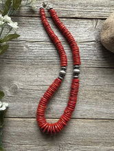 Load image into Gallery viewer, Southwestern Sterling Silver Graduated Bamboo Red Coral Bead Necklace 18 inch