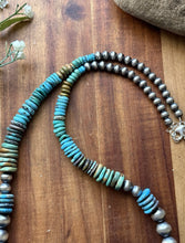 Load image into Gallery viewer, Long Graduated Sterling Silver Blue Green Turquoise Pearls Bead Necklace 32 Inch