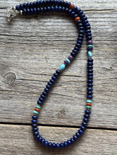 Load image into Gallery viewer, Lapis Multi Stone Color Sterling Silver Bead Necklace. 18 inch Gift