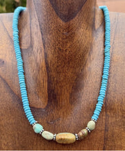 Load image into Gallery viewer, Sterling Silver Blue Green Turquoise Nuggets Bead Necklace 18 inch Gift