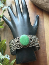 Load image into Gallery viewer, Navajo Native Sterling Silver Green Damele Turquoise Cuff Bracelet Maloney