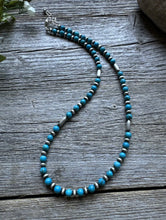Load image into Gallery viewer, Sterling Silver Blue Turquoise W Pearls Bead Necklace. 16 inch
