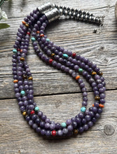 Load image into Gallery viewer, Sterling Silver Multi Strand Stone Purple Pearls Bead Necklace. 24 inch