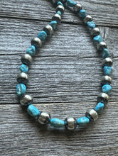 Load image into Gallery viewer, Sleeping Beauty Turquoise Sterling Silver Nuggets Pearls Bead Necklace. 18 inch