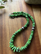 Load image into Gallery viewer, Graduated Sterling Silver Green Turquoise Nuggets Pearls Bead Necklace 18 Inch