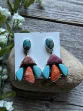 Load image into Gallery viewer, Navajo 925 Sterling Silver Multi Stone Cluster Earrings Marcella James