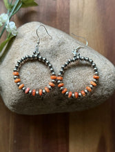 Load image into Gallery viewer, Sterling Silver Orange Spiny Oyster Pearls Bead Hoop Earrings. Gift 2.25 Inch