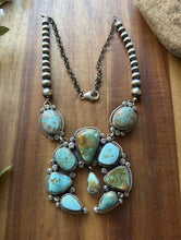 Load image into Gallery viewer, Navajo Sterling Silver Blue Green Royston Turquoise Lariat Pearls Naja Necklace