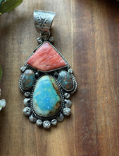 Load image into Gallery viewer, Navajo Native Sterling Silver Multi Stone Turquoise Red Spiny Oyster Pendant RY