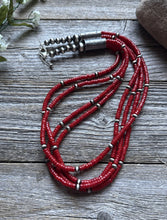 Load image into Gallery viewer, Sterling Silver Multi Strand Red Coral W Pearls Bead Necklace 22 Inch