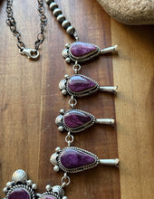 Load image into Gallery viewer, Navajo Sterling Silver Purple Spiny Oyster Squash Blossom Chain Necklace RY