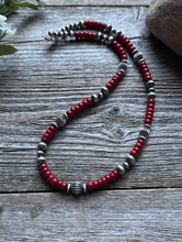 Load image into Gallery viewer, Southwestern Sterling Silver Red Coral W Pearls Bead Necklace 18 inch Gift