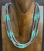 Load image into Gallery viewer, Sterling Silver Multi Strand Turquoise Pearls Bead Necklace 20 Inch