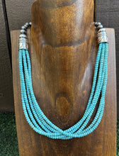 Load image into Gallery viewer, Sterling Silver Multi Strand Blue Turquoise Bead Necklace. 18 inch