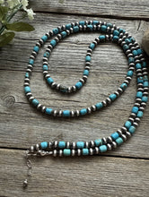 Load image into Gallery viewer, Long Sterling Silver Blue Turquoise W 6mm Pearls Bead Necklace 43 inch Gift