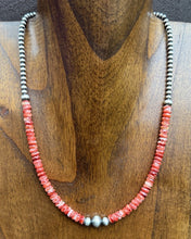 Load image into Gallery viewer, Sterling Silver Red Spiny Oyster W Multi Bead Pearls Necklace. 18 Inch. Gift