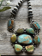 Load image into Gallery viewer, Navajo Sterling Silver Royston Turquoise Cluster Lariat Y Bead Necklace KY