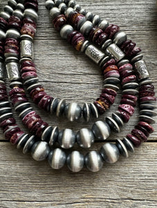 Purple Spiny Oyster Sterling Silver Multi Strand Pearls Layered Bead Necklace