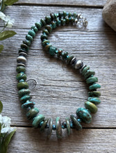Load image into Gallery viewer, Sterling Silver Blue Green Graduated Turquoise Nuggets Bead Necklace 18 inch